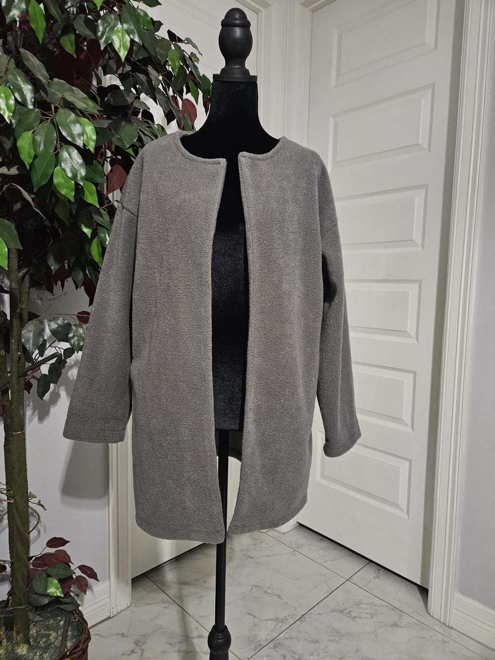 FASHION CLASSIC COLLECTION Relaxed Open-Front Grey Teddy Coat